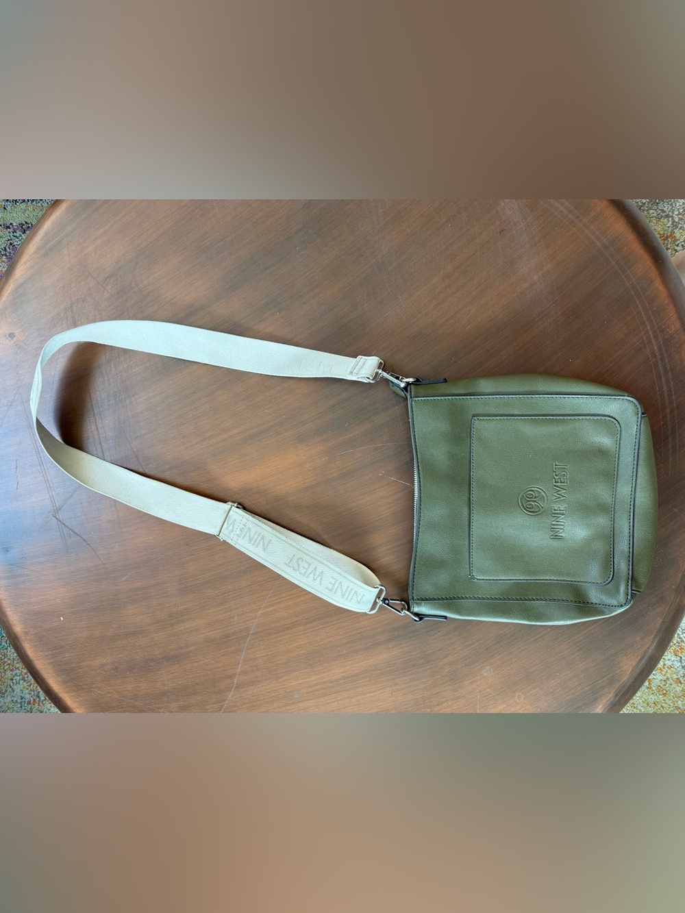 Nine West Olive Leather Green Crossbody with Cream Strap